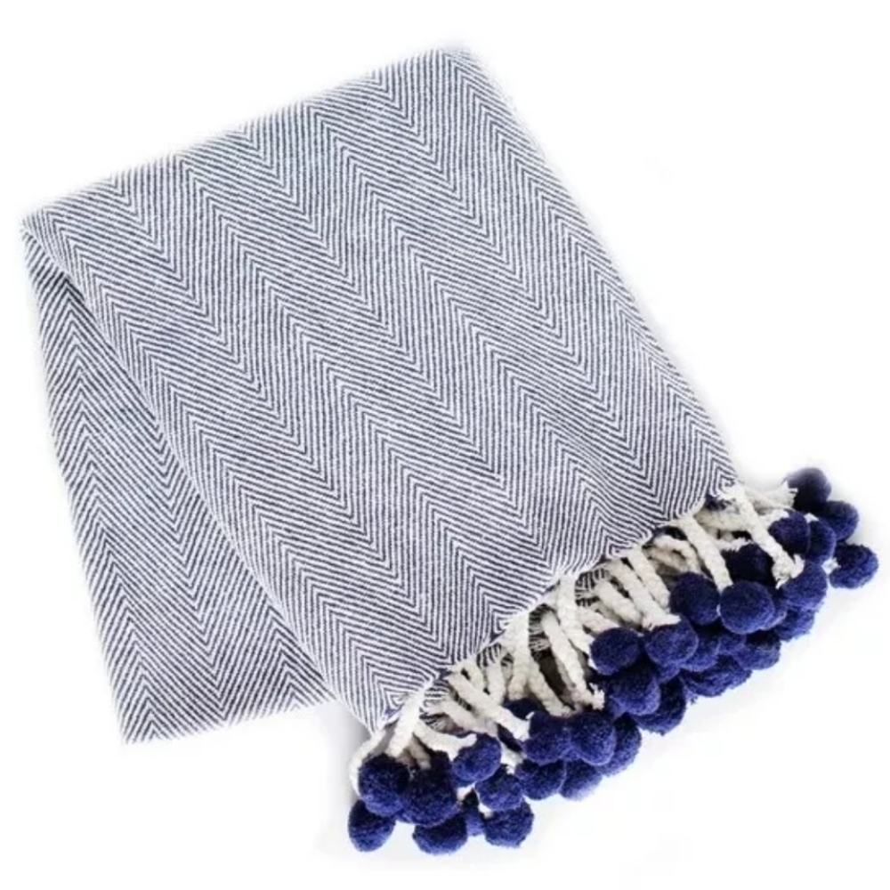Chevron Patterned Throw Blanket with Blue Accents